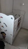 Wooden Baby Cot with Tyres and Drawer - 1