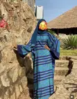 Kyakyawan Boubou na Siliki mai Launi Shuɗi tare da Veils - 1
