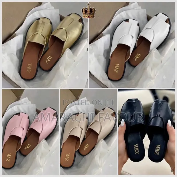 Zara Minimalist Flat Slide Sandals - Black, White, Gold, Pink, Nude - 1