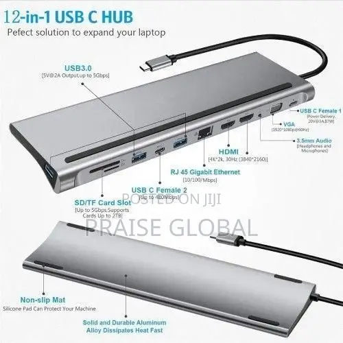 12-in-1 USB-C Hub with HDMI, PD, Card Reader - 1