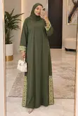 Army Green Abaya Mai Adoji a gefe | Kyakkyawar Jallabiya - 1