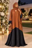 Burnt Orange & Black Stone Abaya | Kyakkyawar Kayan Shafi - 3