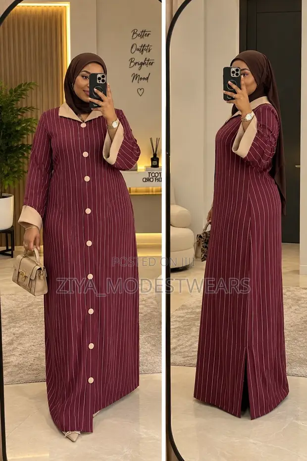 Elegant Striped Kaftan Dress | Office Casual Wear - 1