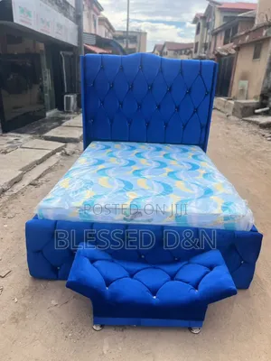 Home Interiors Blue Luxury Bed Frame with Ottoman