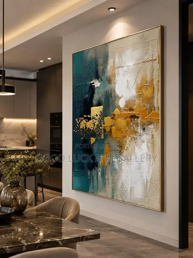 Vertical Abstract Wall Art with Gold Frame - 1