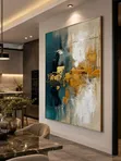 Vertical Abstract Wall Art with Gold Frame - 1