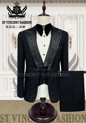St. Vincent Luxury Stone Bidded Black Suit