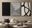 Set of 3 Black and White Abstract Canvas Wall Art - 1