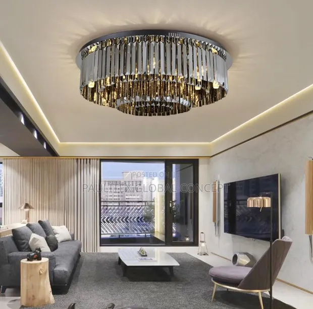 Circular Tiered Smoky Crystal Flush Mount Chandelier - 1