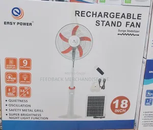 Easy Power Rechargeable Standing Fan 18" da 2 Bulbs & Solar Panel