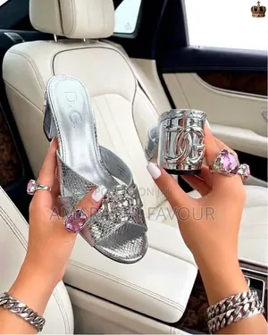 Crystal Buckle Block Heel Mules - Silver, Gold, Black