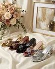 Crystal Buckle Block Heel Mules - Silver, Gold, Black - 3