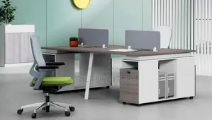 Modern 2-Person Office Workstation Desk with Cabinets