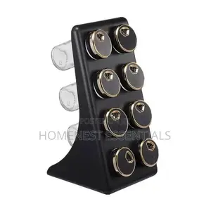 8-Piece Spice Rack with Stand - Black