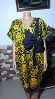 Eunice Little Stitches Yellow & Black Floral Short Boubou Gown - 1