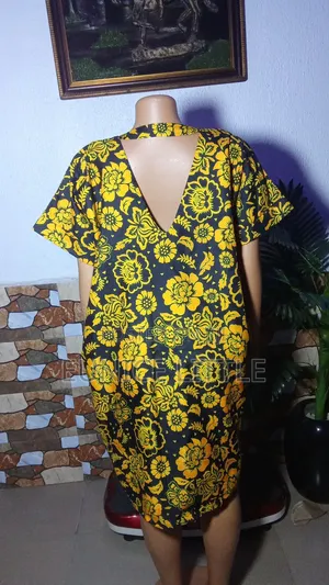 Eunice Little Stitches Yellow & Black Floral Short Boubou Gown