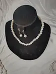 Classic White Pearl Necklace and Earrings Set - 1