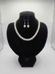 Classic White Pearl Necklace and Earrings Set - 3