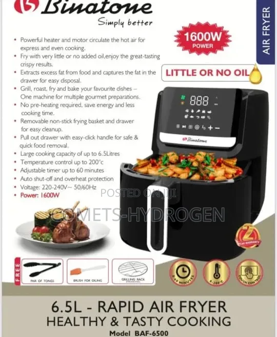 Original Binatone 6.5L Rapid Air Fryer (1600W) - 1