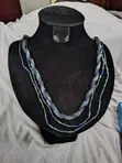 Multi-Strand Blue and Teal Bugle Bead Statement Necklace - 1