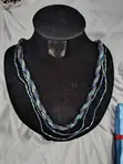 Multi-Strand Blue and Teal Bugle Bead Statement Necklace - 2