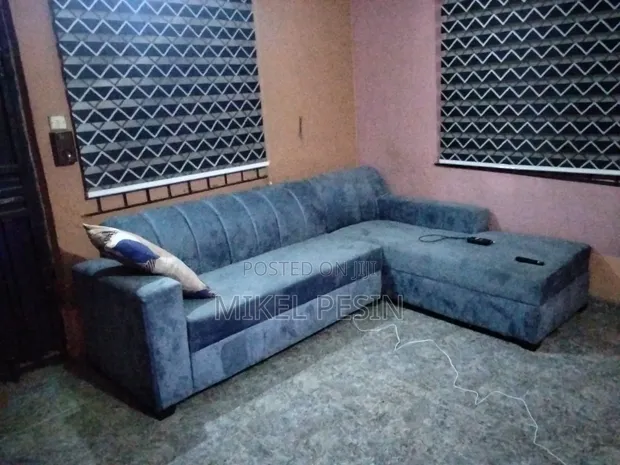 L-Shaped Sofa, Used, Gray Suede - 1