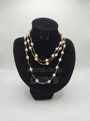 Elegant Pearl, Gold Seed Bead & Crystal Station Necklace