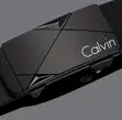 Men's Automatic Belt with Golden Buckle - Black Faux Leather - 2
