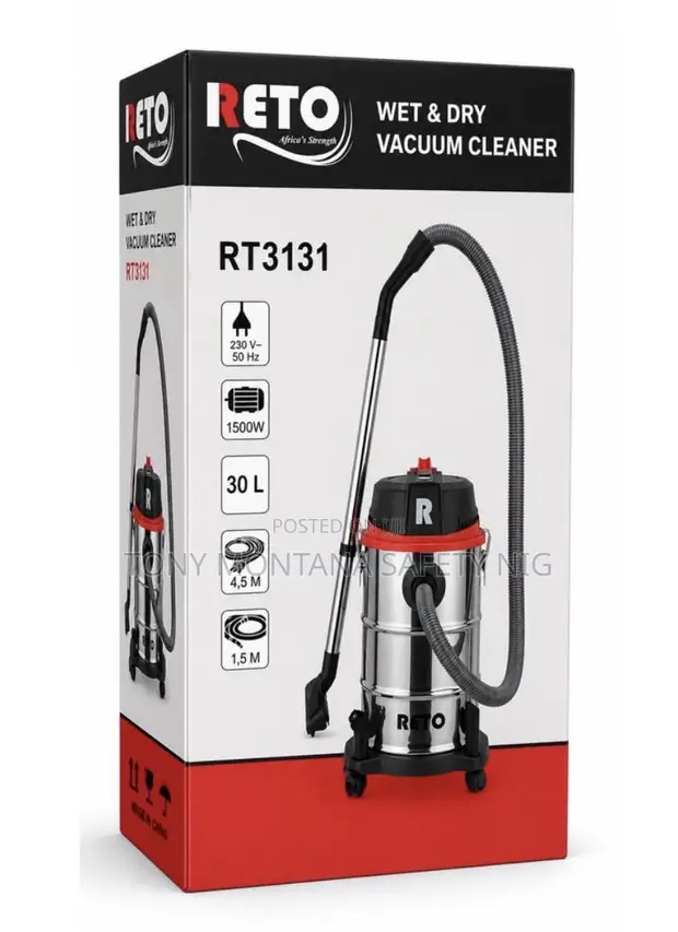 RETO RT3131 Wet Dry Vacuum Cleaner - 1500W 30L Stainless Steel - 1