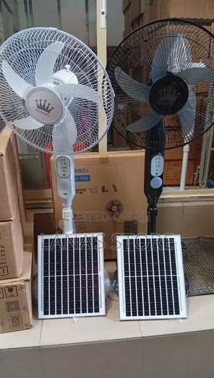 Rechargeable Standing Fan with Solar Panel and LED Lights