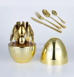 24pcs Egg Shape Cutlery Set - Gold