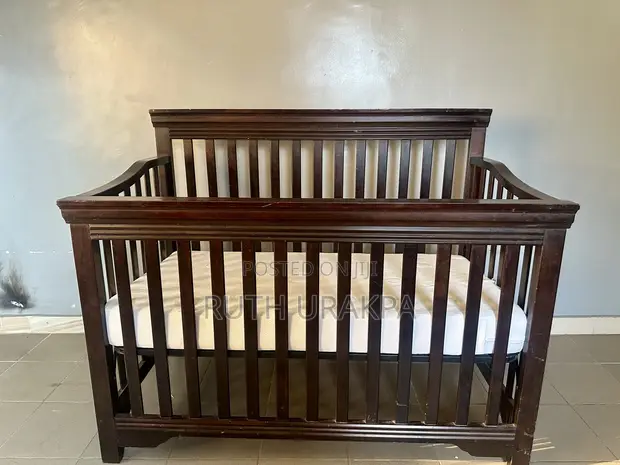 Full Size Wooden Baby Cot with Mattress - 1