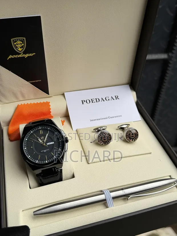 Poedagar Leather Watch Set for Men - 1