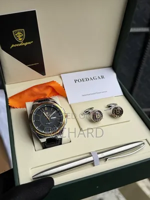 Poedagar Leather Watch Set for Men
