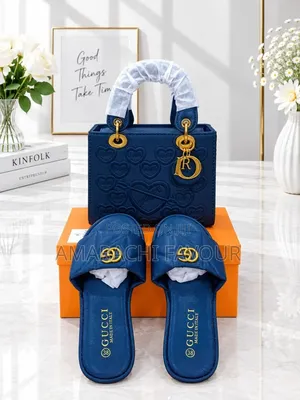 Luxury Navy Blue Bag and Slide Set - Designer Style