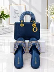Luxury Navy Blue Bag and Slide Set - Designer Style - 2