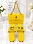 Designer Style Yellow Bag and Slide Set - Box Bag - 1