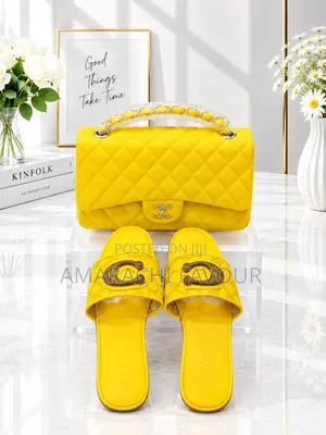 Designer Style Yellow Bag and Slide Set - Box Bag