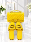 Designer Style Yellow Bag and Slide Set - Box Bag - 2