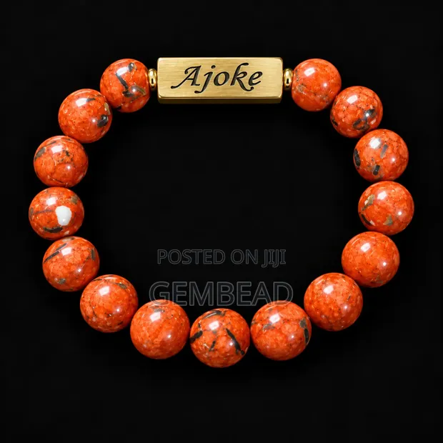 Personalized Gemstone Bead Bracelet with Engraved Nameplate - 1