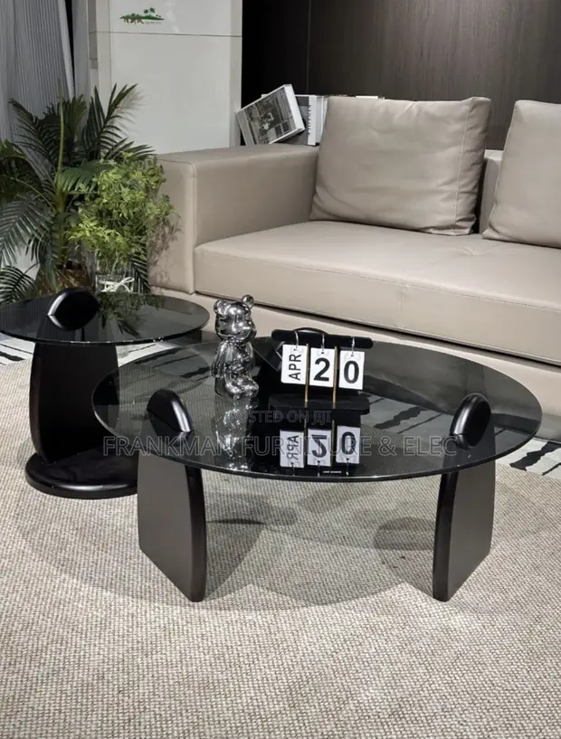 Circular Glass Center Table with Extra Smaller Table - 1