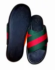Primus Cross-Strap Leather Slippers - Black/Red & Brown - 4