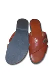 Primus Cross-Strap Leather Slippers - Black/Red & Brown - 5