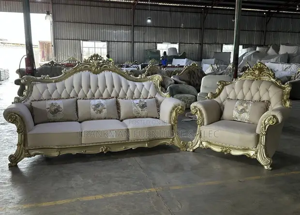 7-Seater Royal Sofa Set - Cream Velvet - 1