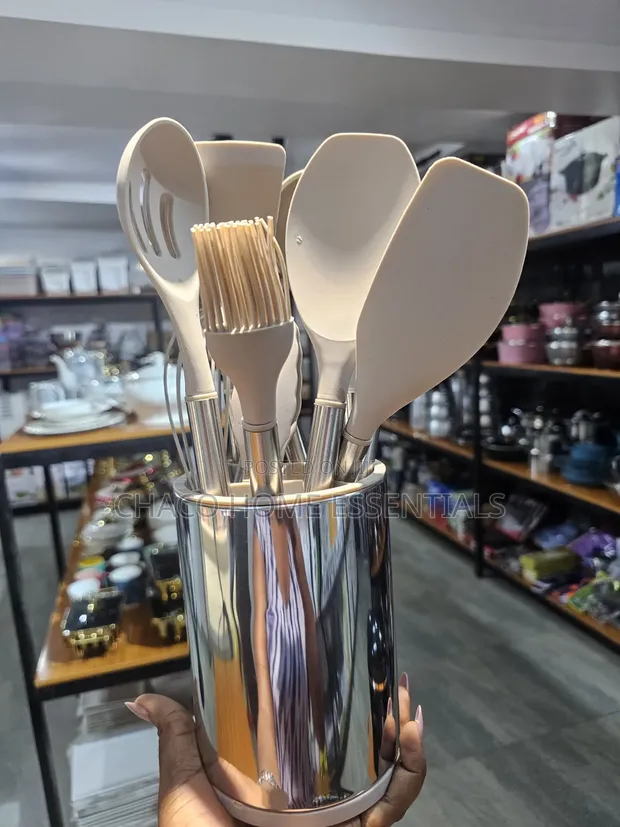12-Piece Silicone Kitchen Utensil Set with Stainless Steel Handles - 1