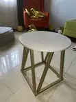 White Marble & Gold Metal Center/Side Table - 2