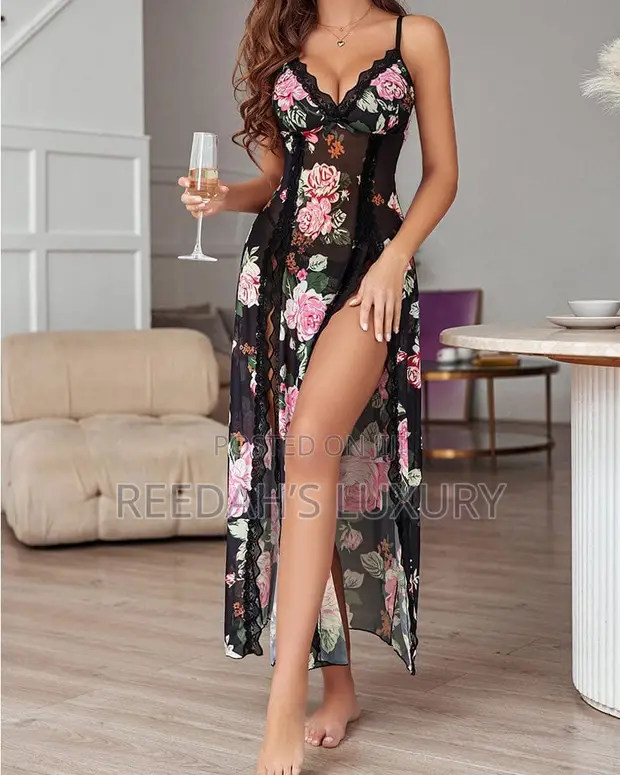 Rosé Holiday Lace Trim Maxi Nightgown - Pink - 1