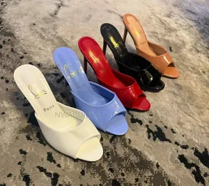 Luxury Patent Peep-Toe Slide Stiletto Heels