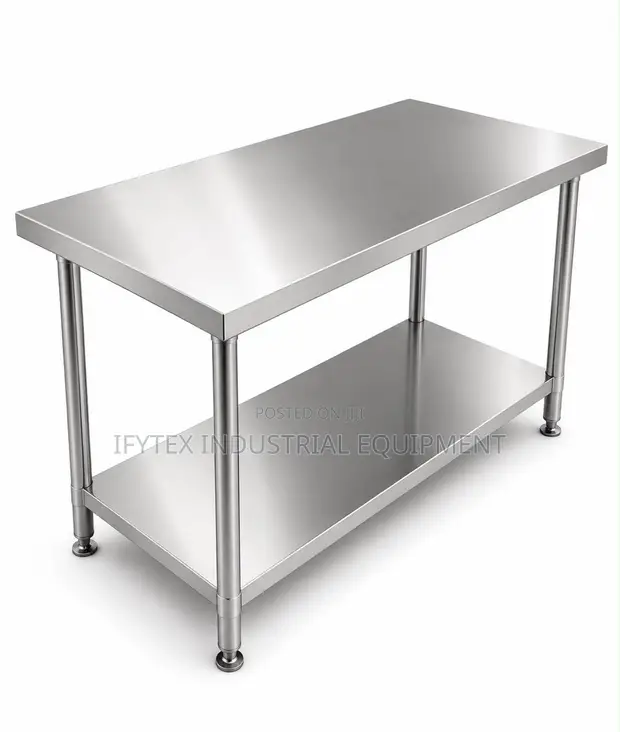 Teburin Aiki na Bakin Karfe na Kasuwanci tare da Ƙananan Shelf - 1