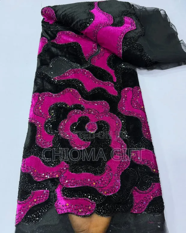 Luxury Velvet Fabric with Crystal Stones - 1
